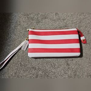 Red and White Striped Wristlet Clutch